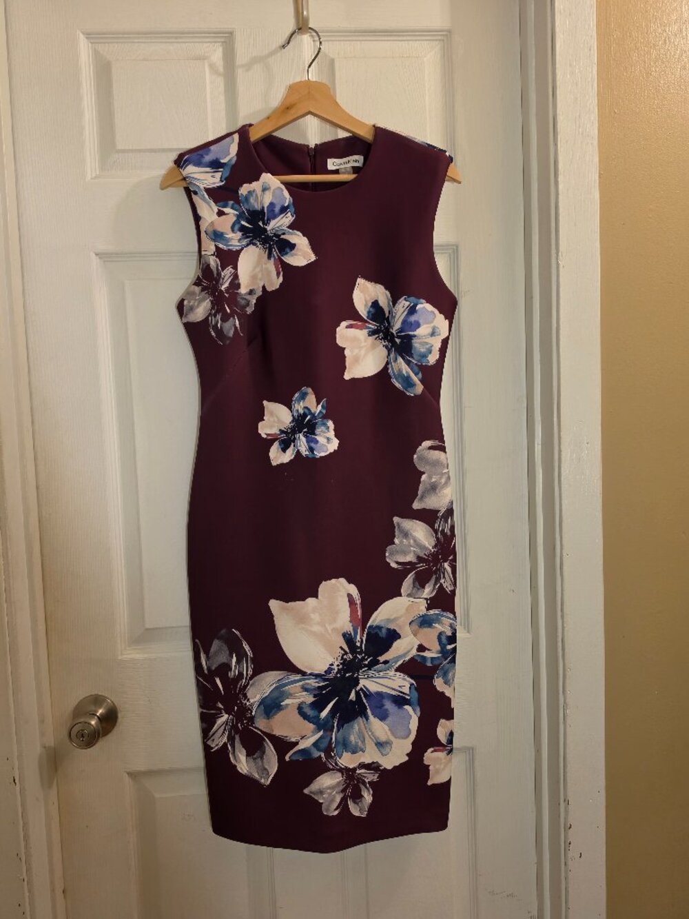 Calvin Klein Floral Sleeveless Sheath Dress Size 8 Plum Blue